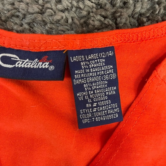 Catalina orange yellow black palm tree print cotton tank top size L 12/14 - Picture 9 of 10